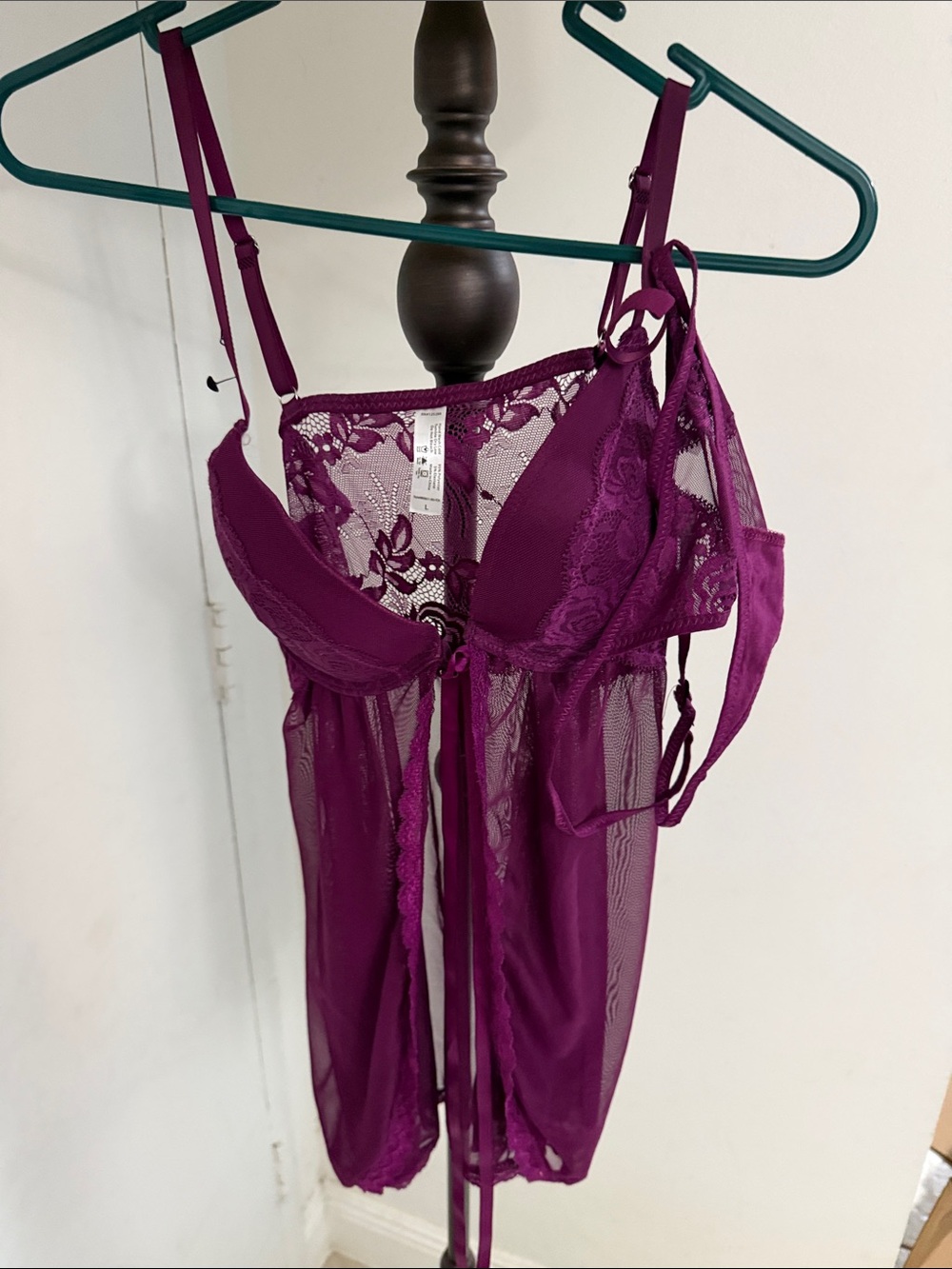 Frederick's of Hollywood Plum Lace & Mesh Babydoll Chemise